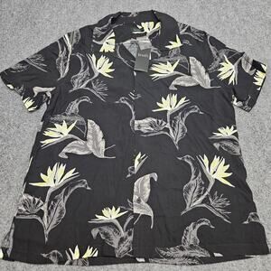 Truth by Republic Shirt Large Hawaiian Black Yellow Viscose Soft Light‎ Resort